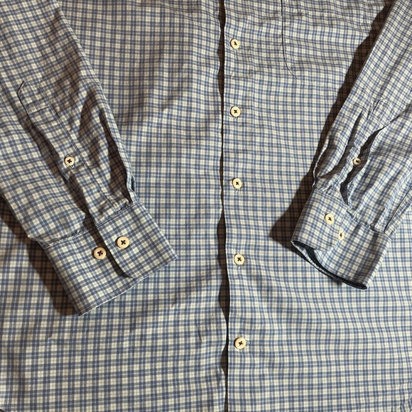 Peter Millar Mens L Plaid Dress Shirt Blue Tan Check 100% Cotton Button Down top - Picture 10 of 14